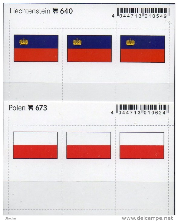 2x3 In Farbe Flaggen-Sticker Liechtenstein+Polen 7€ Kennzeichnung Alben Karten Sammlung LINDNER 640+673 FL Polska - Approval (stock) Cards