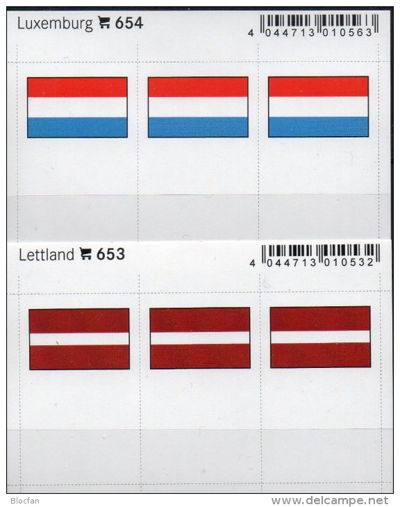 2x3 In Farbe Flaggen-Sticker Luxemburg+Lettand 7€ Kennzeichnung Alben Karte Sammlungen LINDNER 654+653 Luxembourg LATVIA - Karteikarten