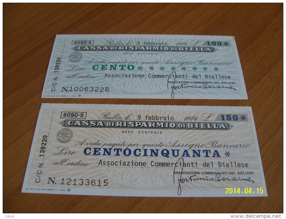 MINIASSEGNI SERIE CASSA DI RISPARMIO DI  BIELLA  FDS  Ass.Comm.del Biellese  9/febbraio/1976 - [10] Cheques Y Mini-cheques