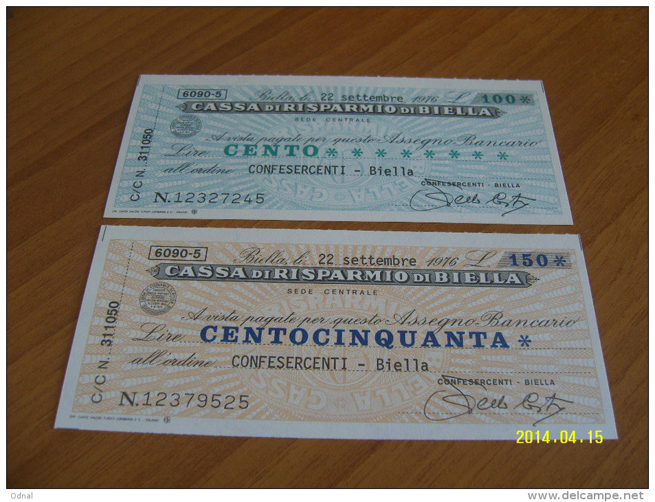 MINIASSEGNI SERIE CASSA DI RISPARMIO DI  BIELLA  FDS  CONFESERCENTI - BIELLA   22/SETTEMBRE/1976 - [10] Checks And Mini-checks