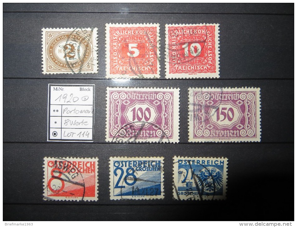 1920  "Portomarken"  8 Werte Gestempelt   LOT 114 - Portomarken