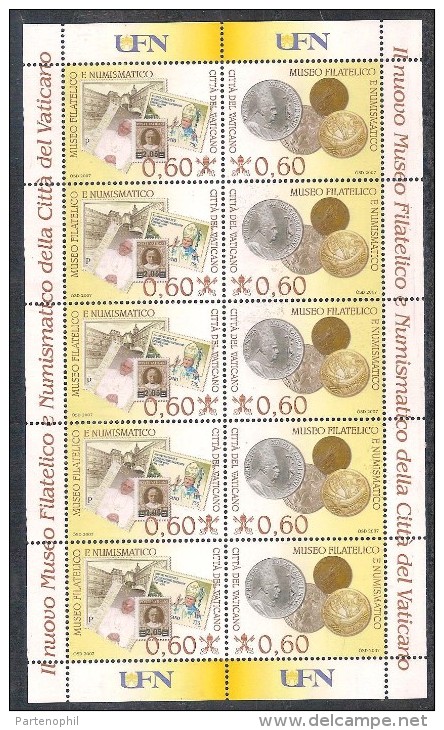 ** 2007 VATICANO MINIFOGLIO NUOVO MUSEO FILATELICO E NUMISMATICO STAMPS ON STAMPS ON COINS 1 SHEET MNH - Usati