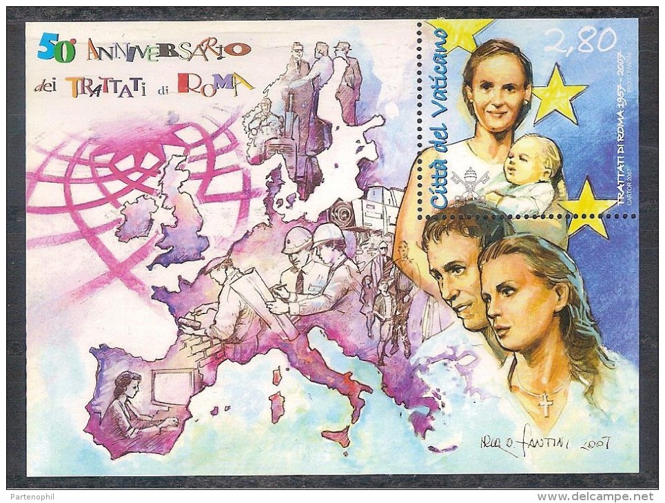 ** 2007 VATICANO 50° ANN. DEI TRATTATI DI ROMA FOGLIETTO NUOVO 1 SHEET MNH - Gebraucht