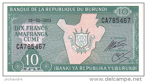 BURUNDI   10 Francs  Daté Du 05-02-2005    Pick 33 E            ***** BILLET  NEUF ***** - Burundi