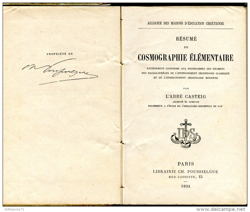 Manuel-Résumé De Cosmographie élémentaire-1894-Abbé Casteig- Voir Scans Table Des Matieres - 12-18 Ans