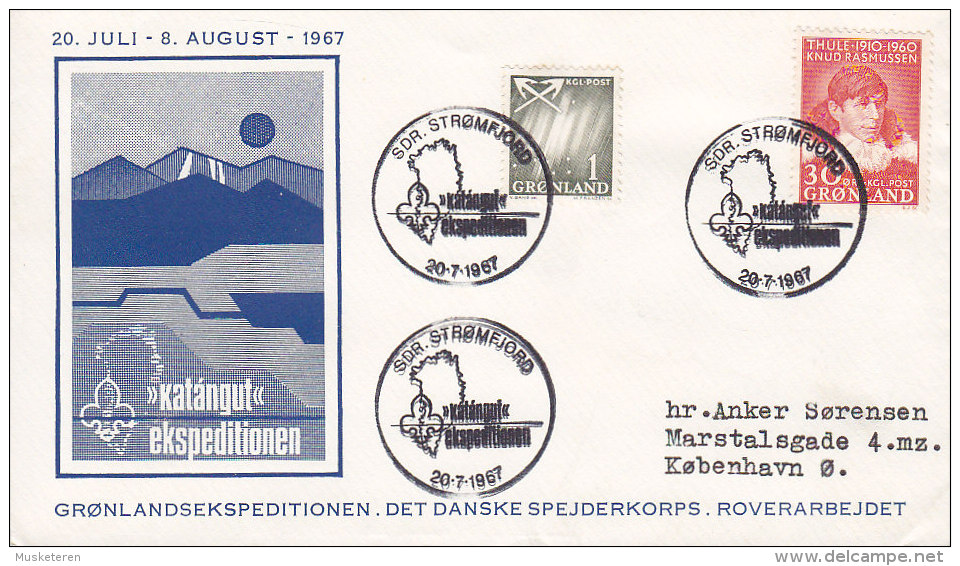 Greenland Sonderstempel 1967 Cover Brief Greenland Expedition Scouts Pfadfinder Rover Explorer K. Rasmussen Nordlicht - Storia Postale