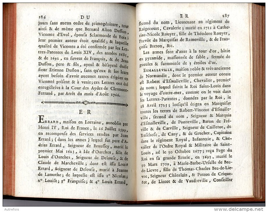 ETAT DE LA NOBLESSE POUR L ANNEE 1782  -  TOME PREMIER A- I  -  376 PAGES  -  1782 - 1701-1800