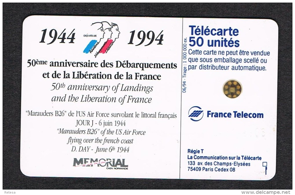 ° FRANKRIJK   1  TELECARTE 50 - 50 ANS DEBARQUEMENTS  1994 - 50 Einheiten