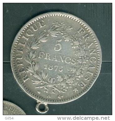 Piece 5F 1875 A   Hercule  En Argent (silver)   - Pic2604 - Autres & Non Classés