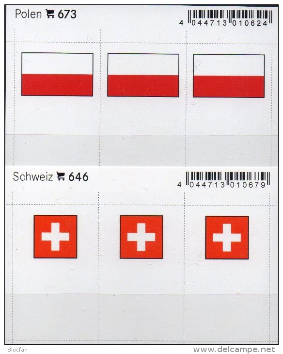 2x3 In Farbe Flaggen-Sticker Polen+Schweiz 7€ Kennzeichnung Alben Karten Sammlungen LINDNER 673+646 Flag Poland HELVETIA - Fichas De Archivo