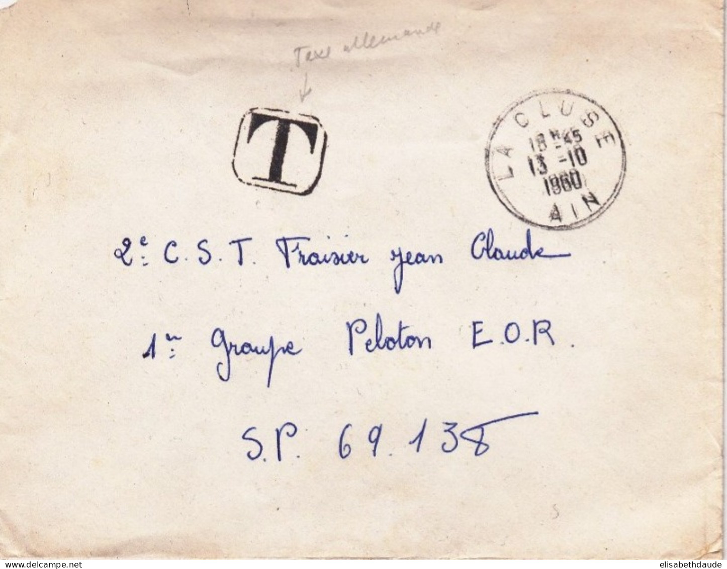 1960 - ENVELOPPE De LA CLUSE (AIN) Pour Le SP 69138 (ALLEMAGNE) Avec TAXE ALLEMANDE Car MENTION "FM" ABSENTE - 1960-.... Cartas & Documentos