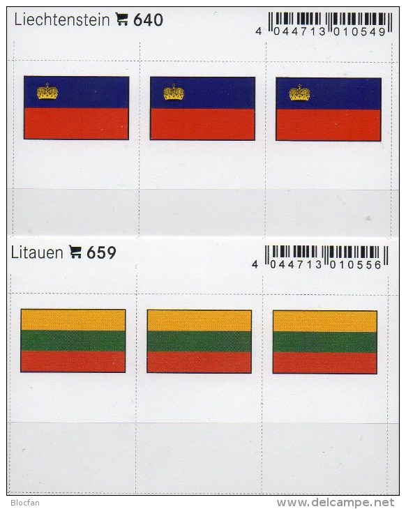 2x3 In Farbe Flaggen-Sticker Liechtenstein+ Litauen 7€ Kennzeichnung Alben Karten Sammlung LINDNER 640+659 FL LITHUANIA - Cartoncini A Listelli