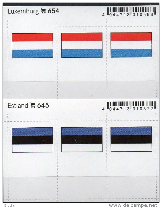 2x3 In Farbe Flaggen-Sticker Luxemburg+Estland 7€ Kennzeichnung Alben Karten Sammlungen LINDNER 645+654 Luxembourg EESTI - Klasseerkaarten