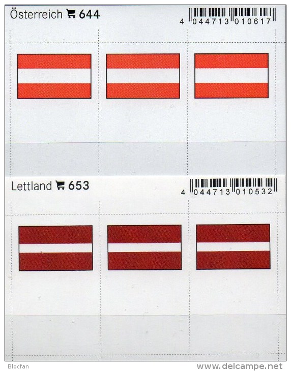 2x3 In Farbe Flaggen-Sticker Österreich+Lettland 7€ Kennzeichnung Alben Karten Sammlungen LINDNER 644+653 Austria LATVIA - Approval (stock) Cards