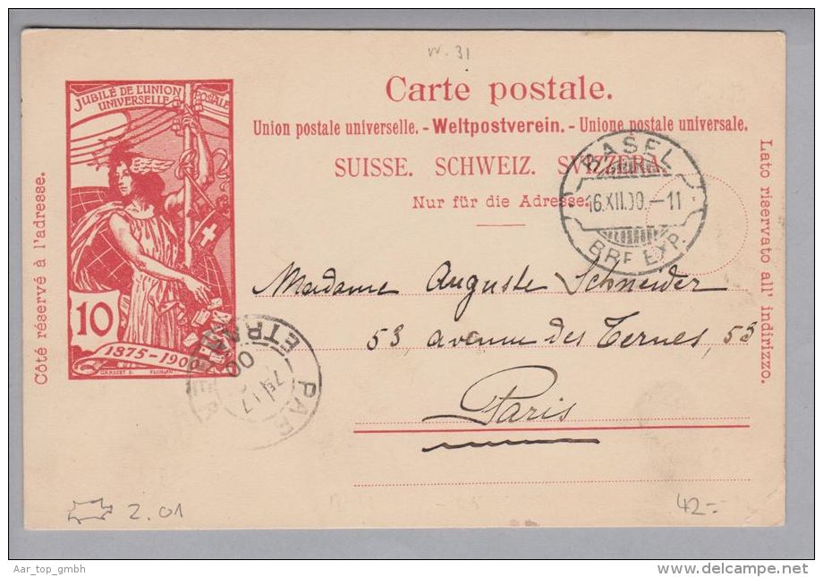 Heimat Rasierklingen-O Basel #2.01 1900-12-16 Auf UPU-GS 10Rp. Nach Paris - Storia Postale