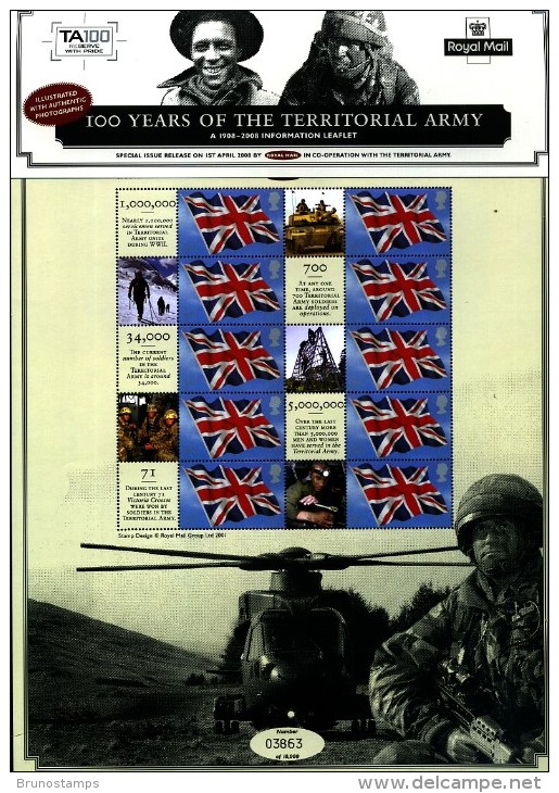 GREAT BRITAIN - 2008 TERRITORIAL ARMY COMMEMORATIVE SHEET - Feuilles, Planches  Et Multiples