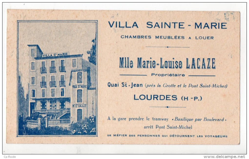 65 - LOURDES . VILLA SAINTE-MARIE . Mlle MARIE LOUISE LACAZE - Réf. N°1242 - - Cartes De Visite