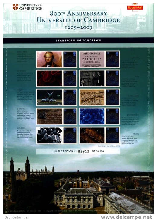 GREAT BRITAIN - 2009   ANNIVERSARY OF CAMBRIDGE UNIVERSITY  COMMEMORATIVE SHEET - Fogli Completi