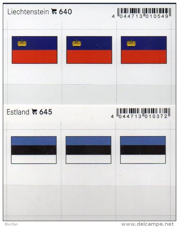 2x3 In Farbe Flaggen-Sticker Liechtenstein+Estland 7€ Kennzeichnung Alben Karten Sammlung LINDNER 640+645 Flags FL Eesti - Karteikarten