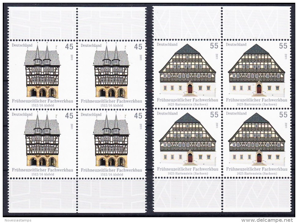 GERMANY Mi. 2861-2862 MNH SET Of 2 BLOCKS W/ Bottom & Top Margins -Square Framed Work Houses - Neufs