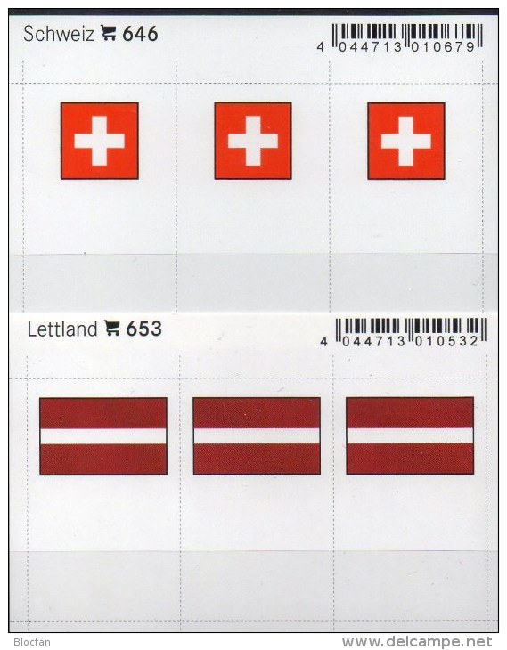 2x3 In Farbe Flaggen-Sticker Lettland+Schweiz 7€ Kennzeichnung Alben Karte Sammlung LINDNER 646+653 Flag LATVIA Helvetia - Karteikarten