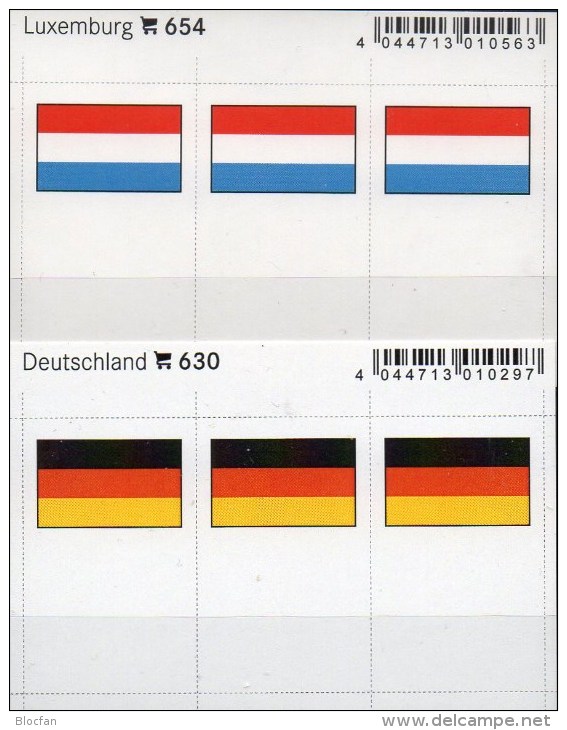 2x3 In Farbe Flaggen-Sticker Luxemburg+BRD 7€ Kennzeichnung Alben Karte Sammlung LINDNER 630+654 Flag Luxembourg Germany - Cartoncini A Listelli