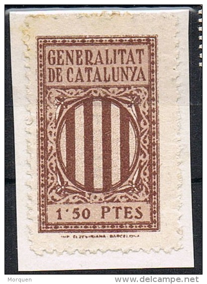 Sello Municipal Generalitat De Cataluña, BARCELONA 1,50 Pts, Guerra Civil º - Viñetas De La Guerra Civil