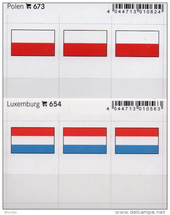 2x3 In Farbe Flaggen-Sticker Luxemburg+ Polen 7€ Kennzeichnung Alben Karten Sammlungen LINDNER 673+654 Luxembourg Polska - Karteikarten