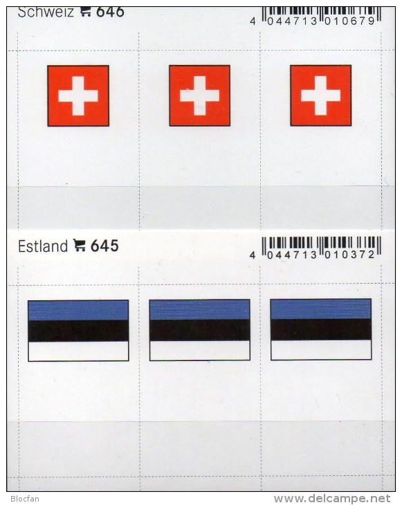 2x3 In Farbe Flaggen-Sticker Estland+Schweiz 7€ Kennzeichnung Alben Karten Sammlung LINDNER 645+646 Flags Helvetia EESTI - Fichas De Archivo