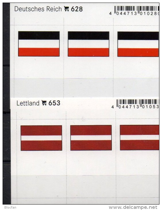 2x3 In Farbe Flaggen-Sticker Lettland+3.Reich 7€ Kennzeichnung Alben Karten Sammlung LINDNER 628+653 Flag LATVIA Germany - Cartes De Classement