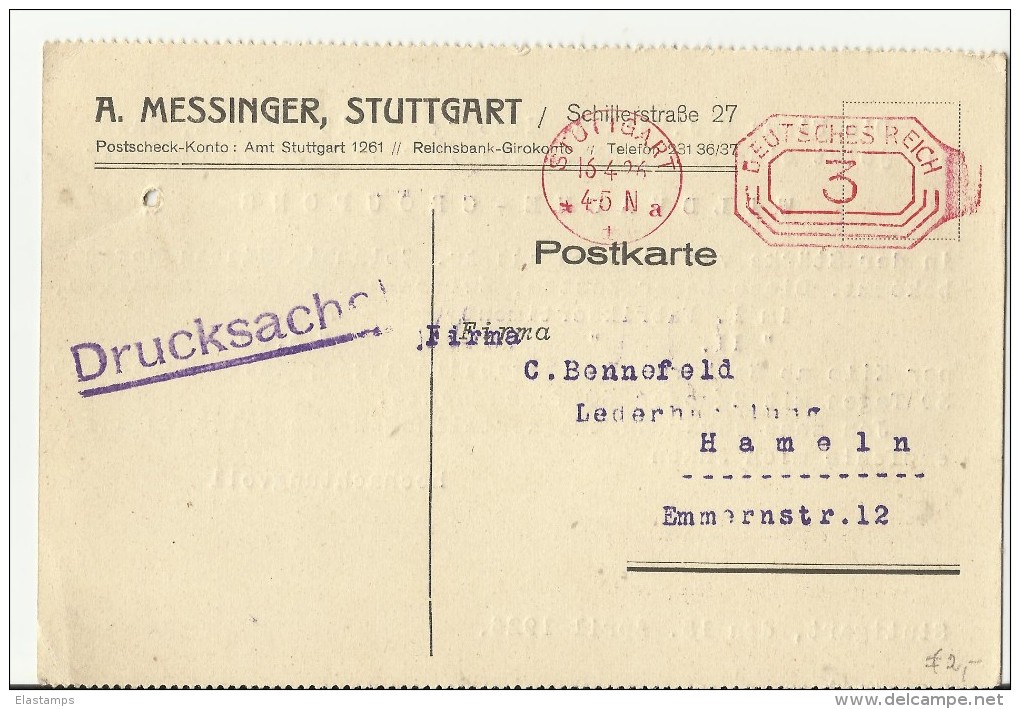 == DR Freistempler Stuttgart  Auf Karte 1926 SST - Macchine Per Obliterare (EMA)