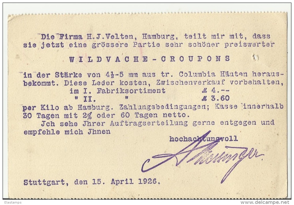 == DR Freistempler Stuttgart  Auf Karte 1926 SST - Macchine Per Obliterare (EMA)
