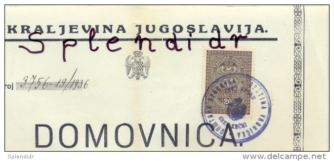 REVENUE-DUE-TAX STAMP-KROATIEN-1936 - Covers & Documents