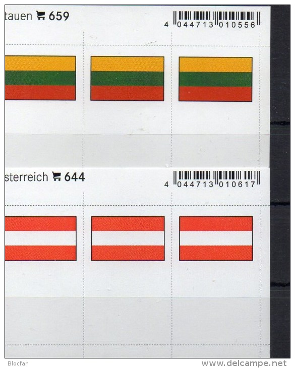 2x3 In Farbe Flaggen-Sticker Litauen+Österreich 7€ Kennzeichnung Alben Karten Sammlung LINDNER 659+644 LITHUANIA Austria - Approval (stock) Cards