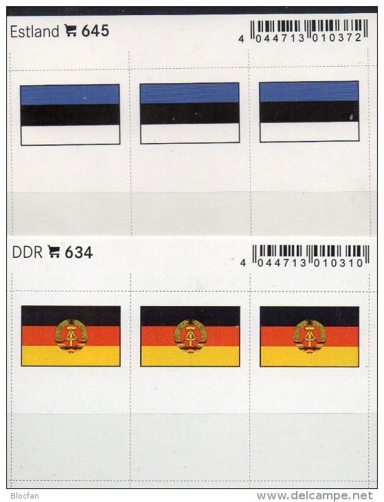 2x3 In Farbe Flaggen-Sticker Estland+DDR 7€ Kennzeichnung Von Alben Karten Sammlungen LINDNER 645+634 Flag Eesti Germany - Fichas De Archivo