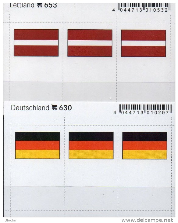 2x3 In Farbe Flaggen-Sticker Lettland+BRD 7€ Kennzeichnung Von Alben Karten Sammlung LINDNER 653+630 Flag Latvia Germany - Fichas De Archivo