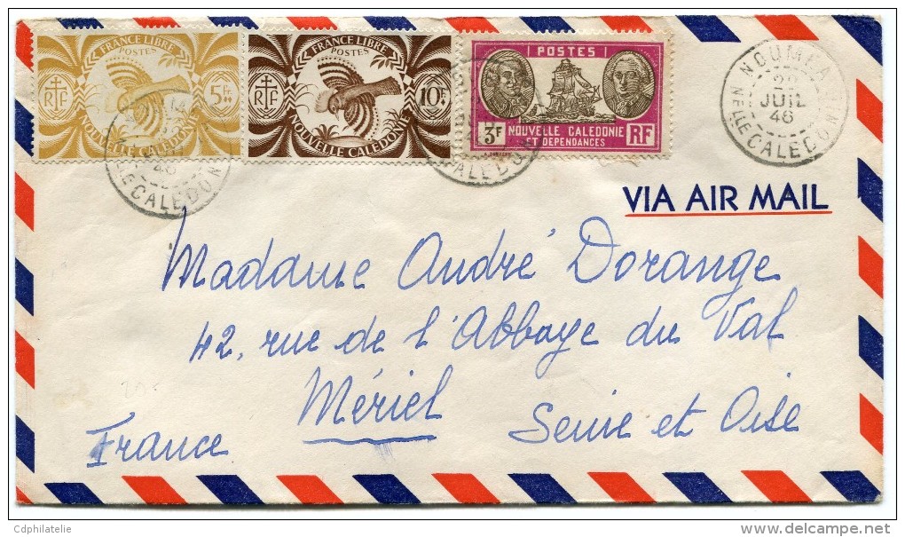 NOUVELLE-CALEDONIE FRANCE LIBRE  LETTRE PAR AVION DEPART NOUMEA 22 JUIL 46 Nelle CALEDONIE POUR LA FRANCE - Cartas & Documentos