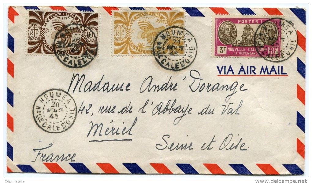 NOUVELLE-CALEDONIE FRANCE LIBRE  LETTRE PAR AVION DEPART NOUMEA 20 AOUT 46 Nelle CALEDONIE POUR LA FRANCE - Storia Postale