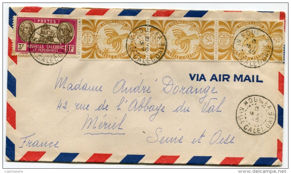 NOUVELLE-CALEDONIE FRANCE LIBRE  LETTRE PAR AVION DEPART NOUMEA 8 MAI 46 Nelle CALEDONIE POUR LA FRANCE - Lettres & Documents