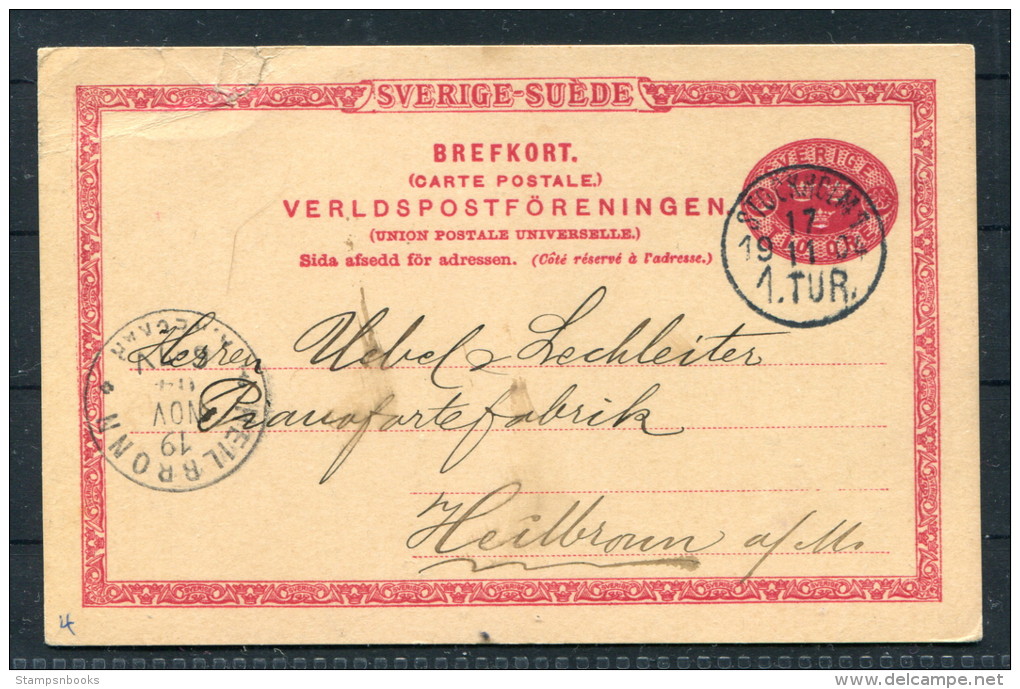 1904 Sweden Postal Stationery Stockholm - Heilbronn Germany / Lindbergs Piano Dealer - Music