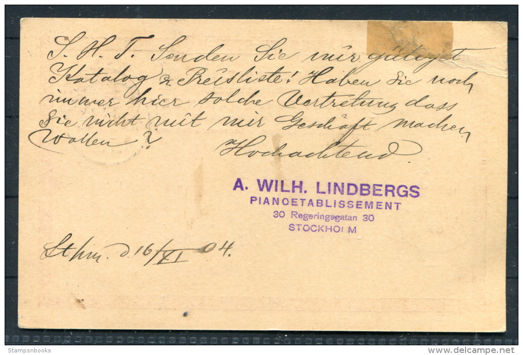 1904 Sweden Postal Stationery Stockholm - Heilbronn Germany / Lindbergs Piano Dealer - Music