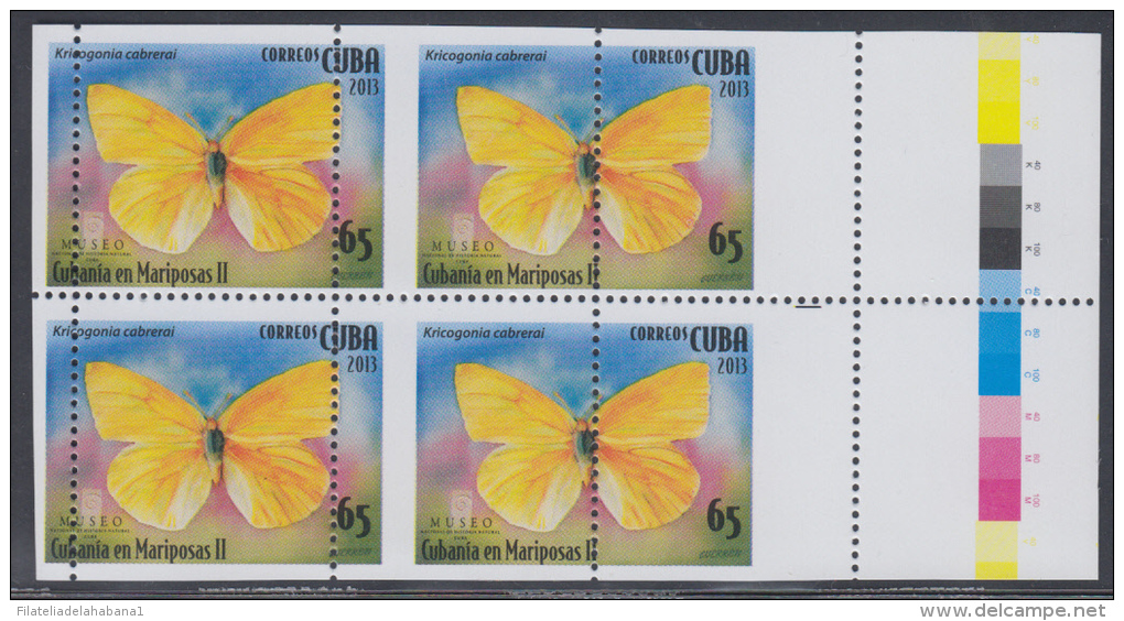 2013.142 CUBA 2013 MNH PERFORATION ERROR. MARIPOSAS , BUTTERFLIES .BLOQUE 4 . - Sin Dentar, Pruebas De Impresión Y Variedades