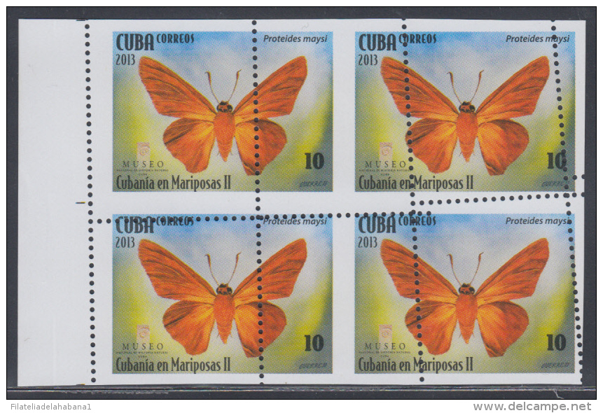 2013.144 CUBA 2013 MNH PERFORATION ERROR. MARIPOSAS , BUTTERFLIES .BLOQUE 4 . - Imperforates, Proofs & Errors