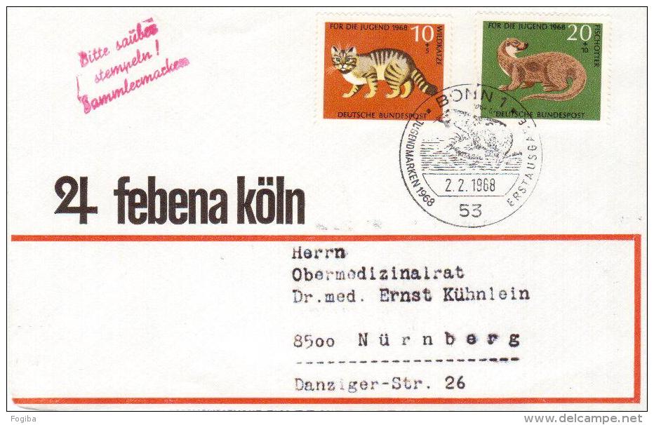 Germania, Germany 1968 Lettera Affrancata Lontra,Fischotter - Gattopardo,Wildkatze - Annullo Castoro,Biber - Altri & Non Classificati