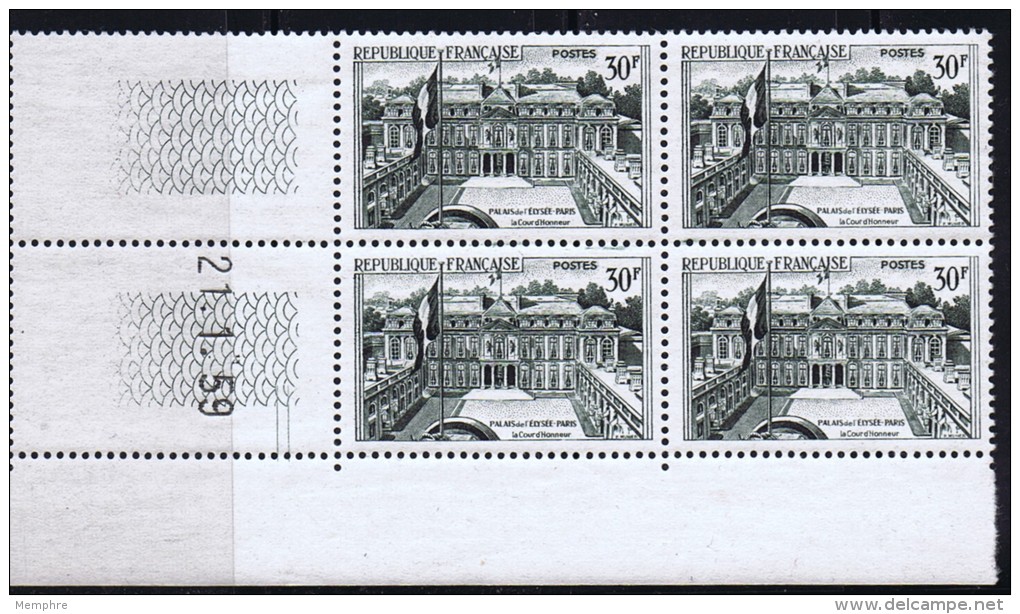 Palais De L'Élysée  30 Fr Yv 1192  Coin Daté Du 21.1.59  ** - 1950-1959