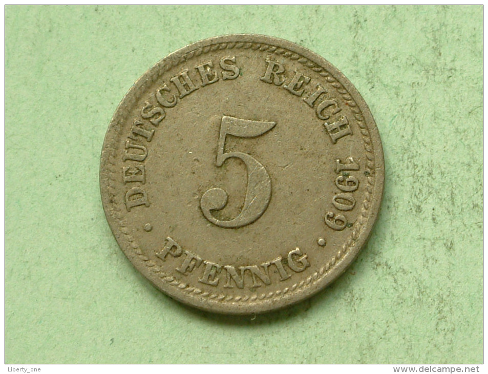 1909 D - 5 Pfennig / KM 11 ( Uncleaned Coin - For Grade, Please See Photo ) !! - 5 Pfennig