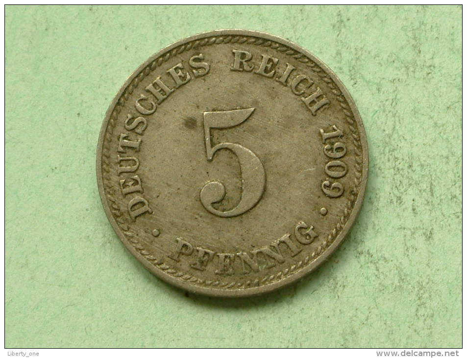 1909 D - 5 Pfennig / KM 11 ( Uncleaned Coin - For Grade, Please See Photo ) !! - 5 Pfennig