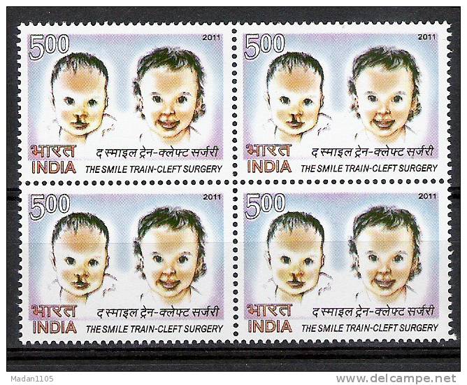 INDIA, 2011, The Smile Train, Cleft Surgery,  Block Of 4, MNH, (**) - Neufs