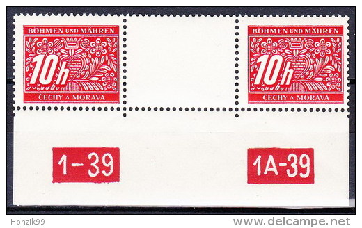 Boheme Et Moravie 1939 Mi P  2 (Yv TT 2) Avec Milésime Tirée Et No De Planche 1-39 Et 1A-39, (MNH) ** - Unused Stamps