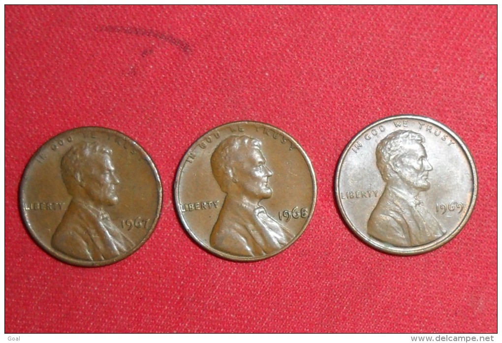 Serie De 3 Monnaies/One Cents (Suite De Date)/USA De 1967 / 1968 / 1969 TTB+. - 1909-1958: Lincoln, Wheat Ears Reverse
